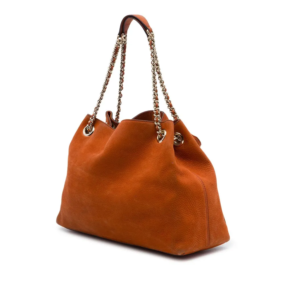Gucci Medium Nubuck Leather Soho Chain Tote Orange Leather Very good - Back View