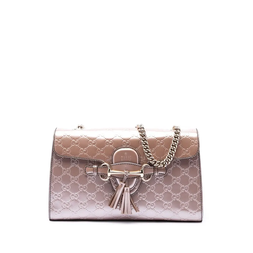 Gucci Medium Guccissima Patent Emily Shoulder Bag Pink Leather Very good - Front View