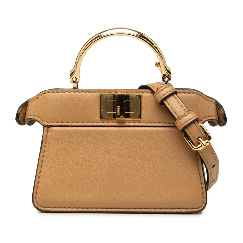 Fendi Nano Calfskin Peekaboo ISeeU Maxi Handle Satchel Brown Leather Very good - Front View