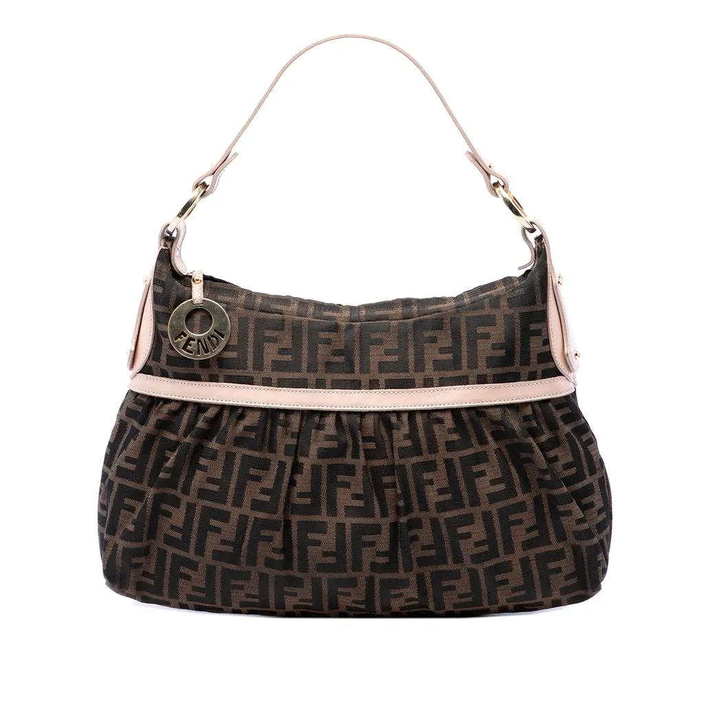 Fendi Zucca Canvas Chef Shoulder Bag Brown Very good - Front View
