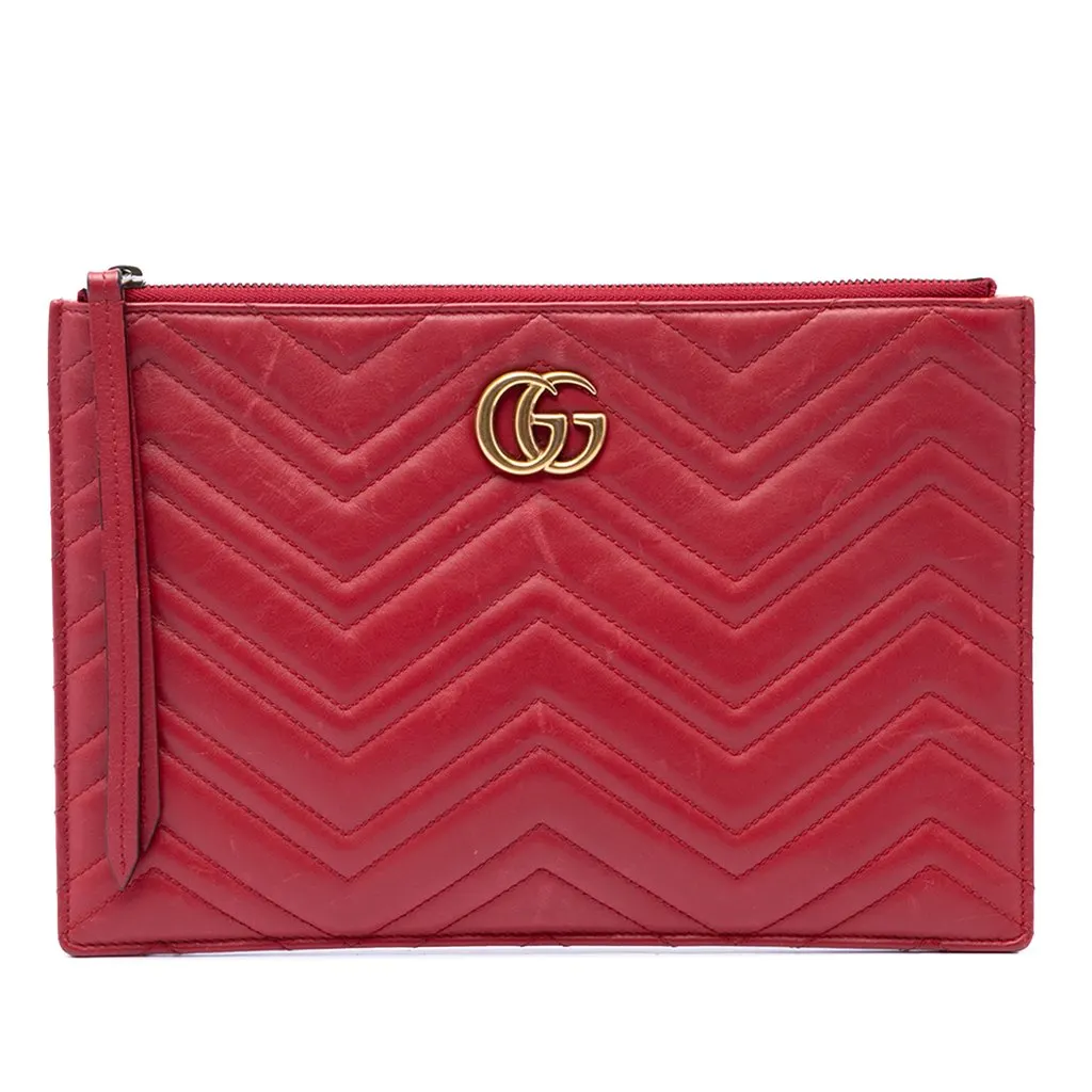 Gucci GG Marmont Matelasse Calfskin Clutch Red Leather Very good - Front View
