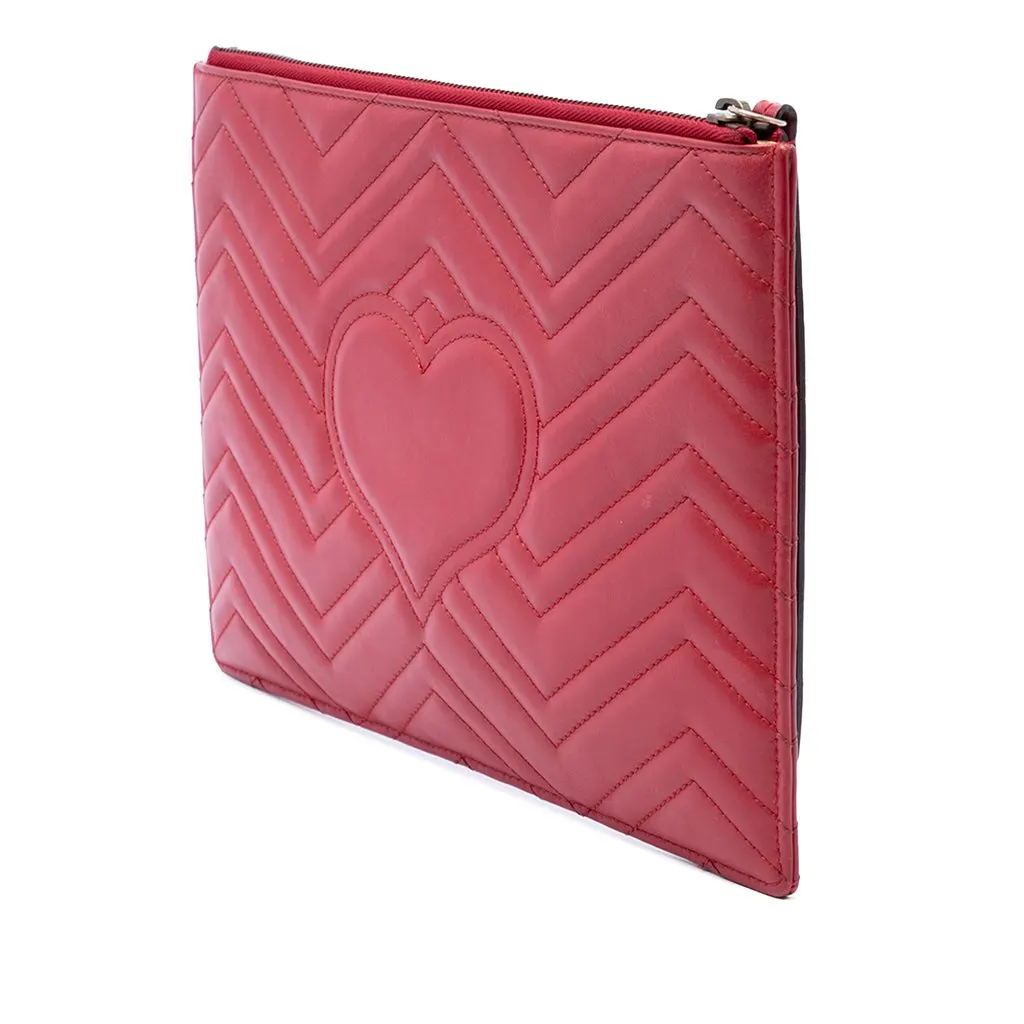 Gucci GG Marmont Matelasse Calfskin Clutch Red Leather Very good - Back View