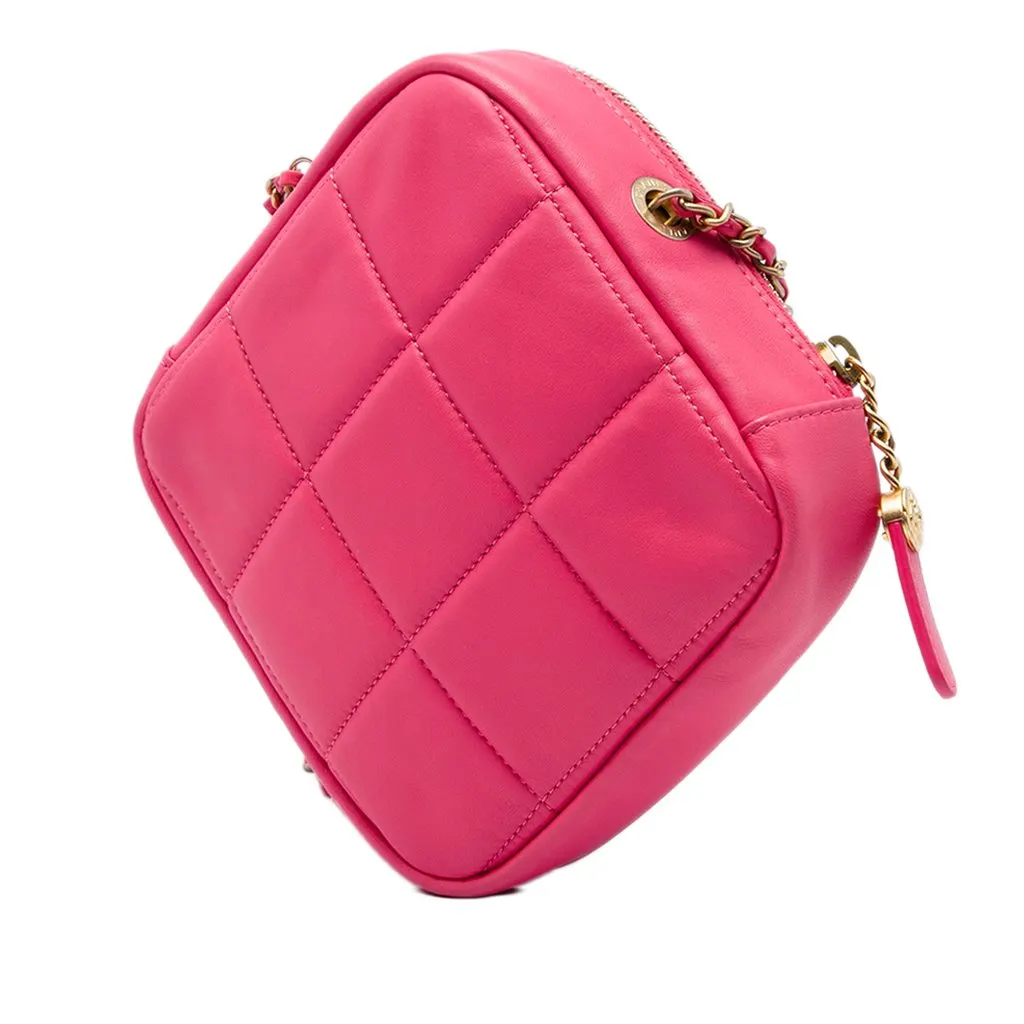 Chanel CC Quilted Lambskin Diamond Clutch with Chain Pink Leather Very good - Back View