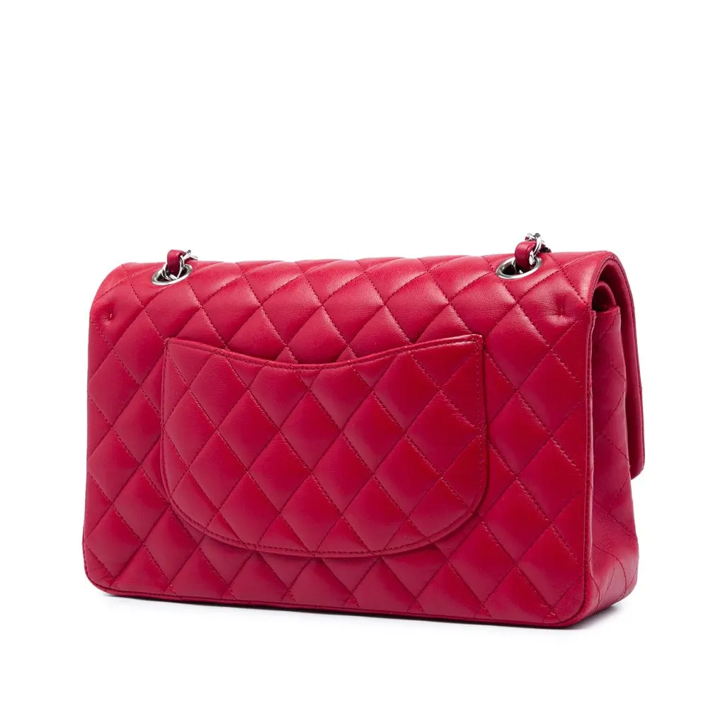 Chanel Medium Classic Lambskin Double Flap Red Leather Very good - Back View
