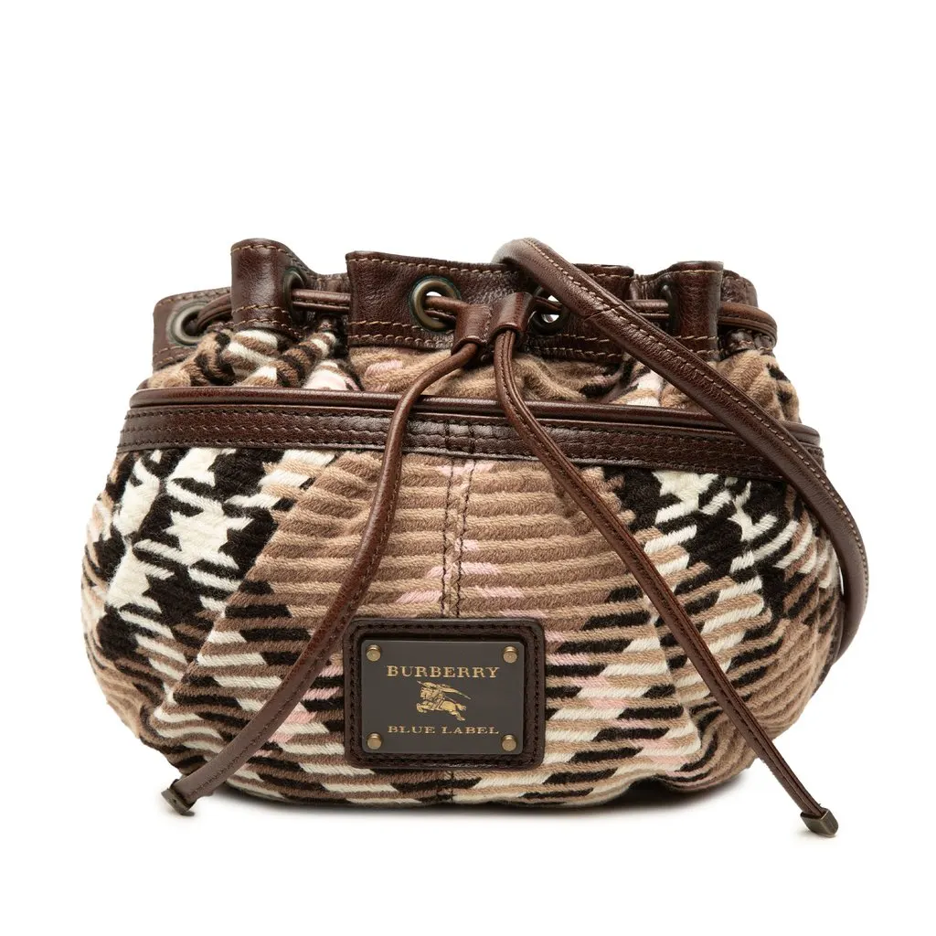 Burberry Supernova Check Wool Drawstring Crossbody Brown Very good - Front View