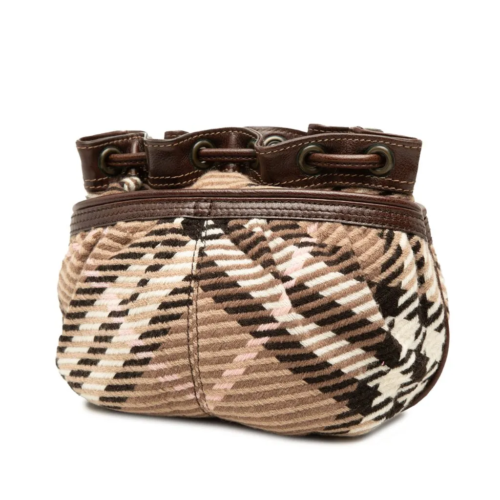 Burberry Supernova Check Wool Drawstring Crossbody Brown Very good - Back View