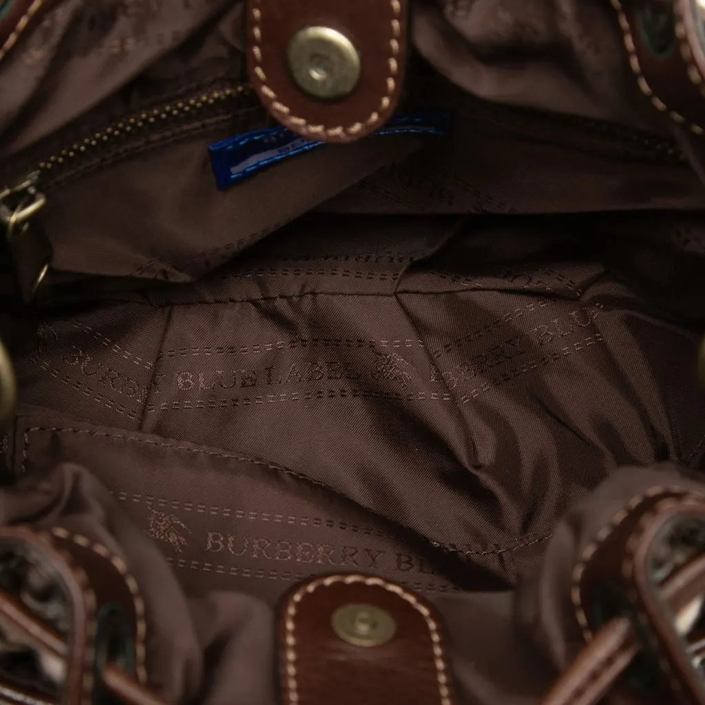 Burberry Supernova Check Wool Drawstring Crossbody Brown Very good - Model View