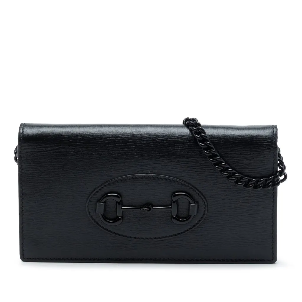 Gucci Calfskin Horsebit 1955 Monochrome Wallet on Chain Black Leather Very good - Front View