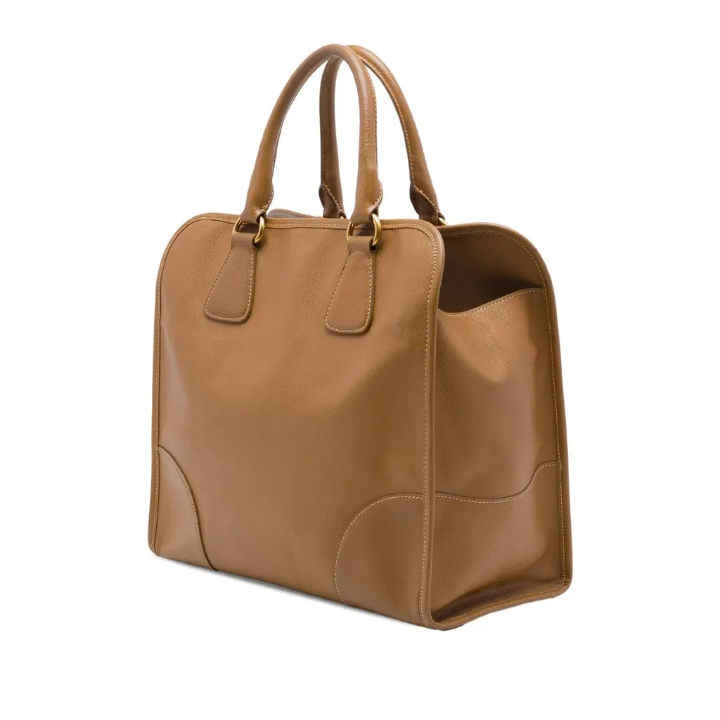 Prada Saffiano Lux Shopping Tote Brown Leather Good - Back View