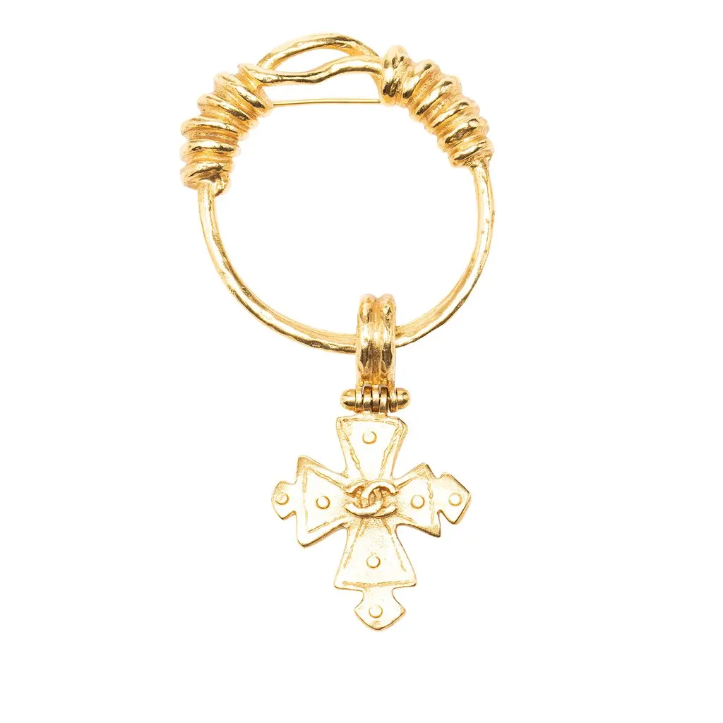 Chanel Gold Plated CC Cross Brooch
