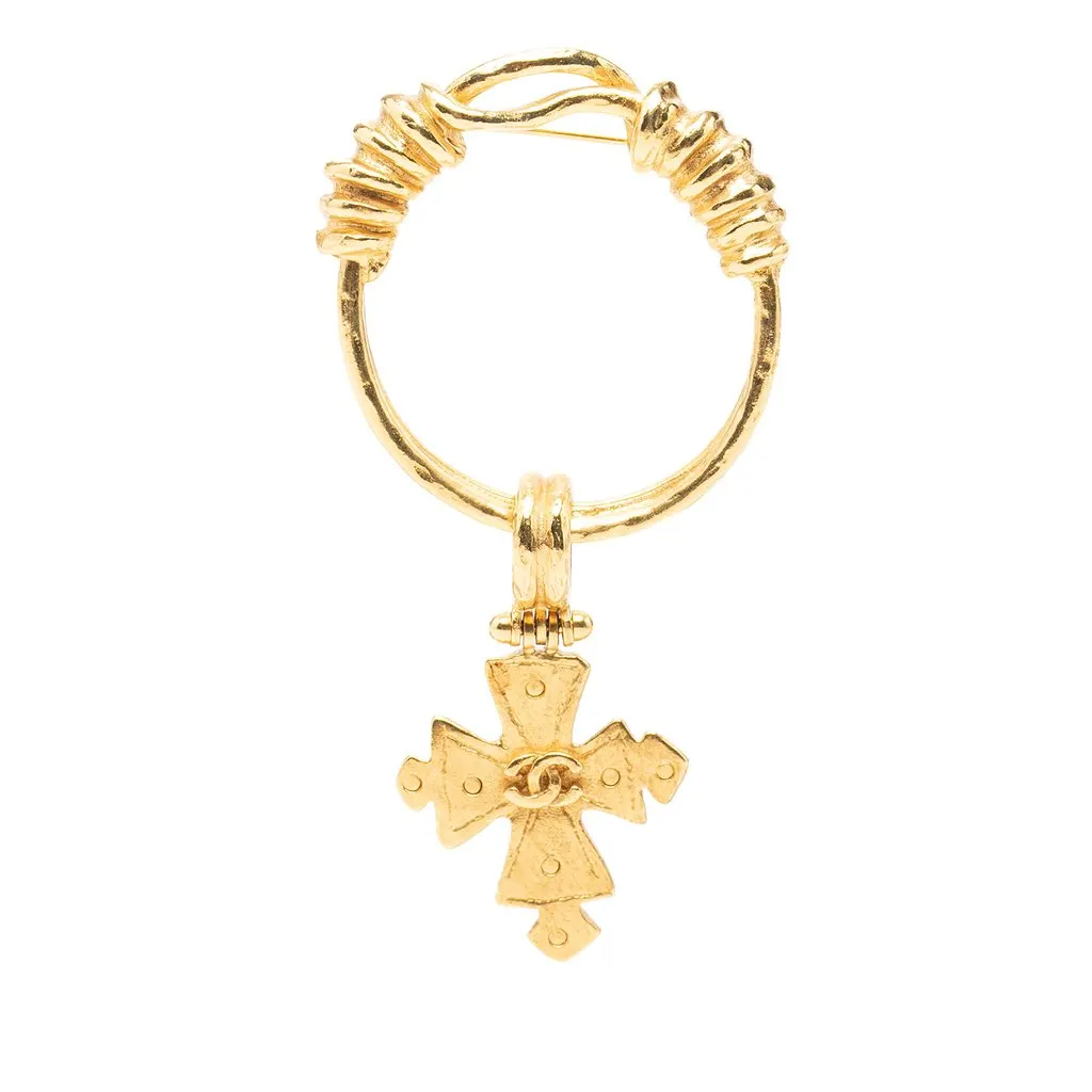 Chanel Gold Plated CC Cross Brooch Gold Metal Very good - Back View