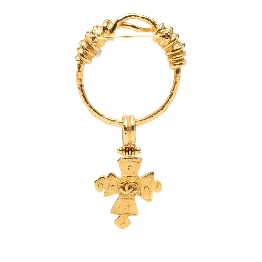 Chanel Gold Plated CC Cross Brooch Gold Metal Very good - Inside View