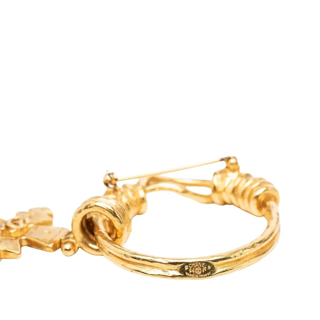Chanel Gold Plated CC Cross Brooch Gold Metal Very good - Box View