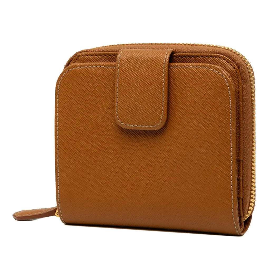 Prada Saffiano Zip Around Compact Wallet Brown Leather Very good - Back View