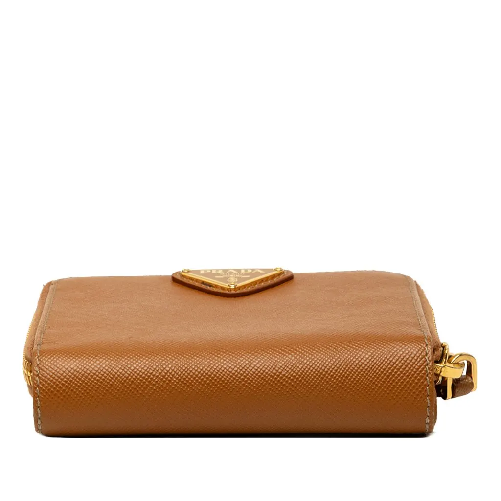 Prada Saffiano Zip Around Compact Wallet Brown Leather Very good - Inside View