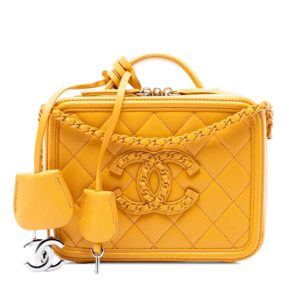 Chanel Small Lambskin CC Filigree Incognito Vanity Case Yellow Leather Very good - Front View