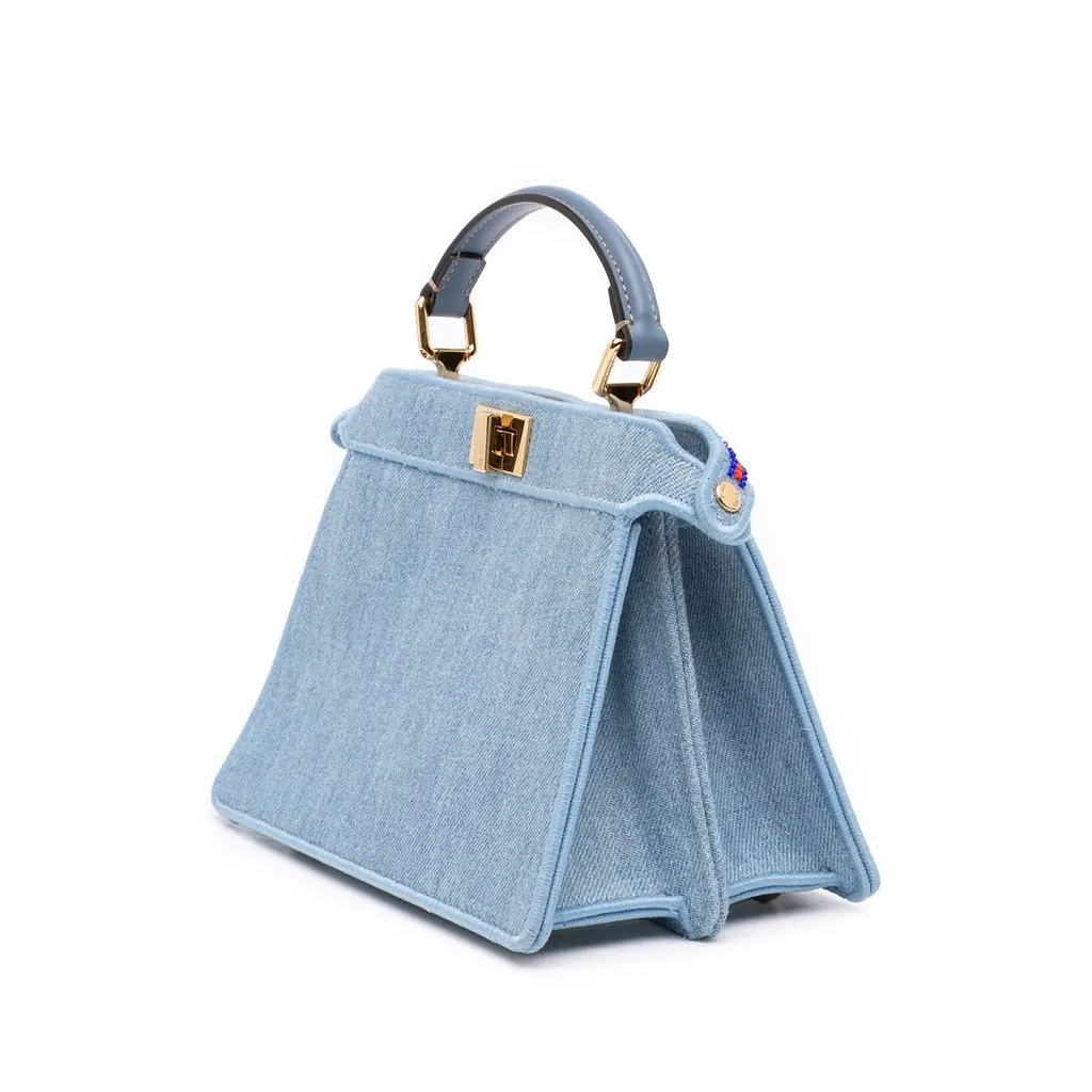 Fendi Petite Embroidered Denim Peekaboo ISeeU Satchel Blue Very good - Back View