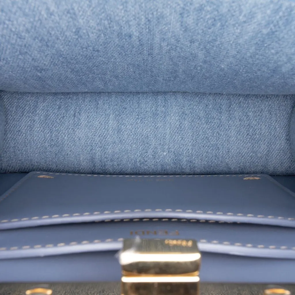 Fendi Petite Embroidered Denim Peekaboo ISeeU Satchel Blue Very good - Box View