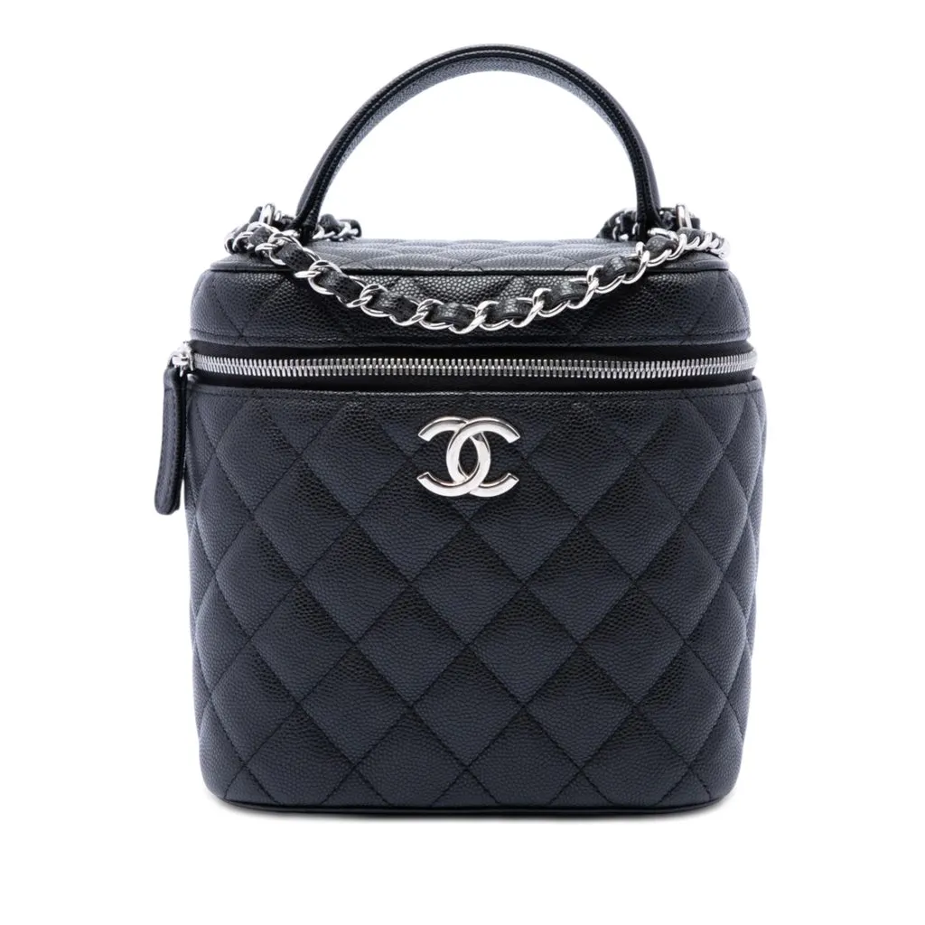 Chanel CC Quilted Caviar Top Handle Vanity with Chain Black Leather Very good - Front View