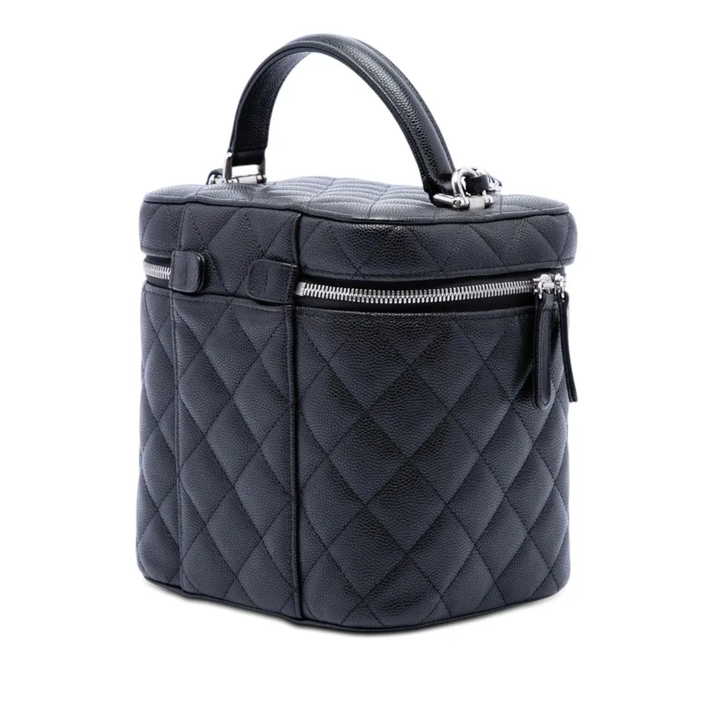 Chanel CC Quilted Caviar Top Handle Vanity with Chain Black Leather Very good - Back View