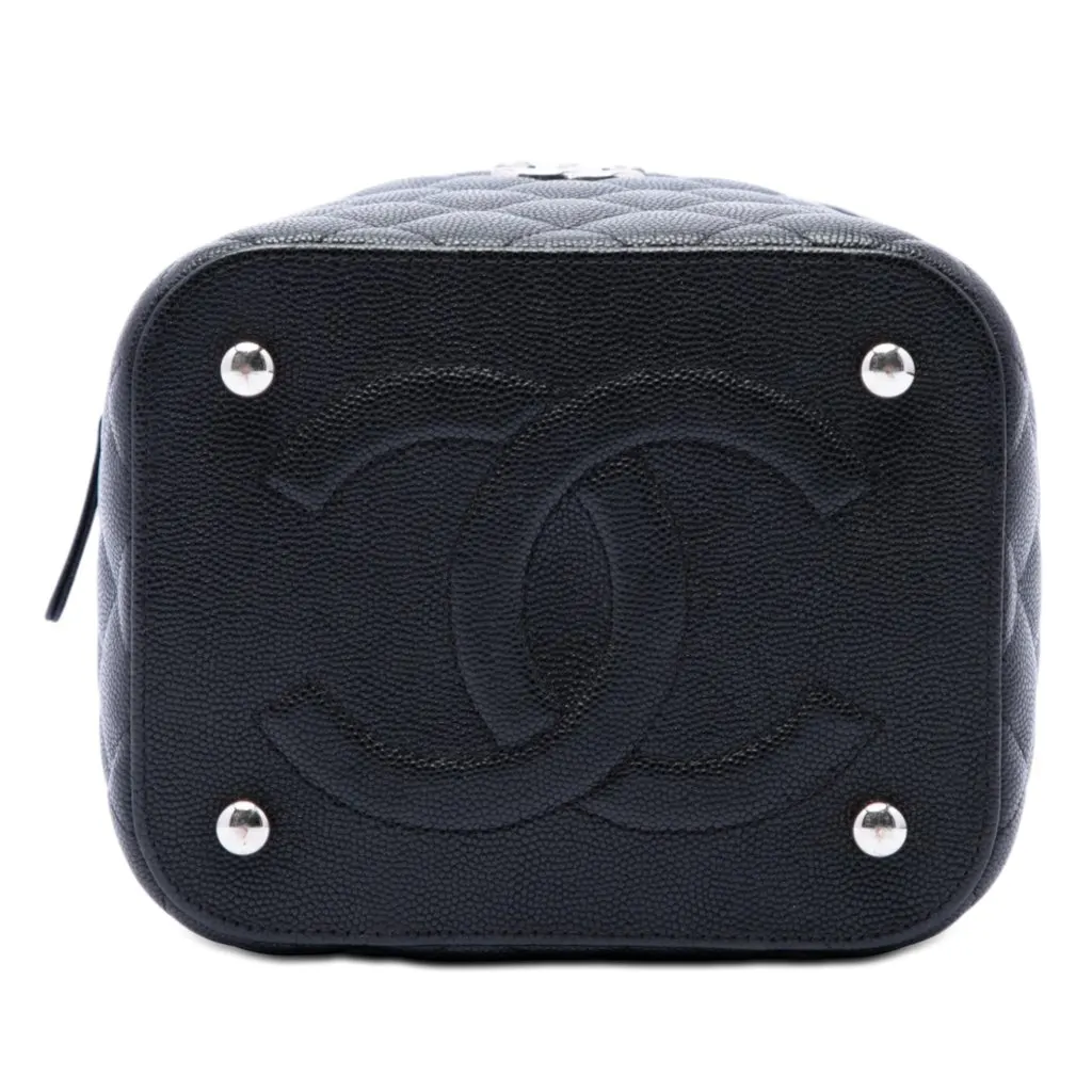 Chanel CC Quilted Caviar Top Handle Vanity with Chain Black Leather Very good - Inside View