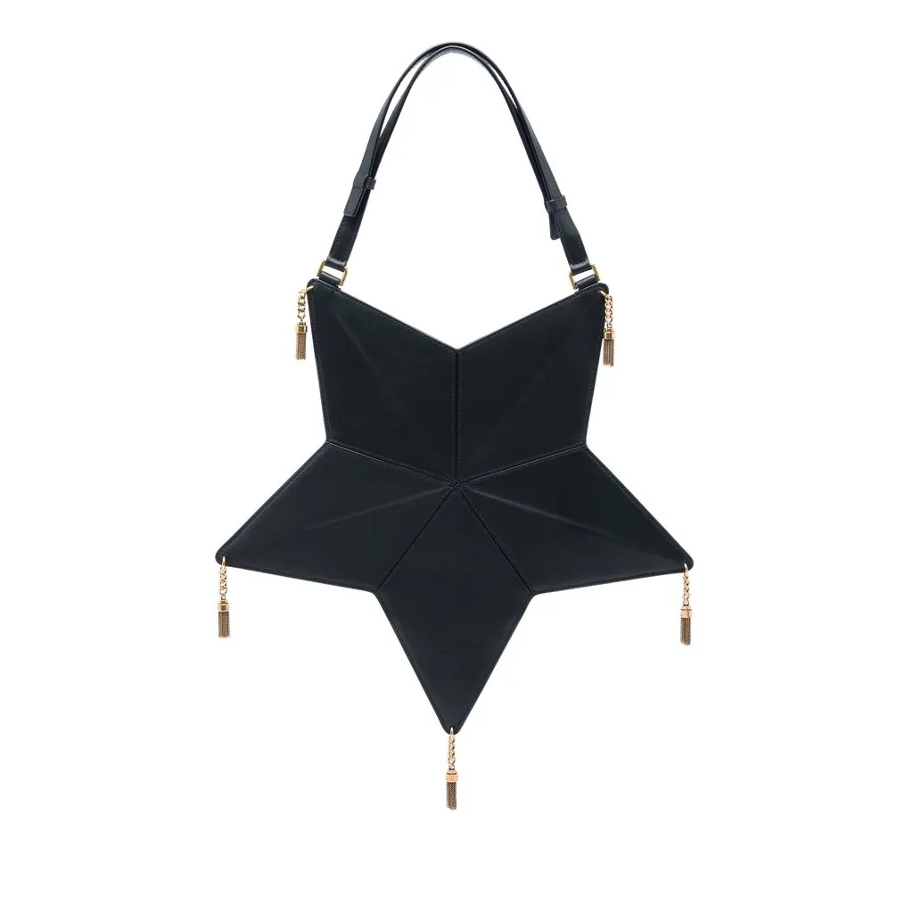 Saint Laurent Leather Astro Star Tassel Shoulder Bag Black Leather Very good - Front View