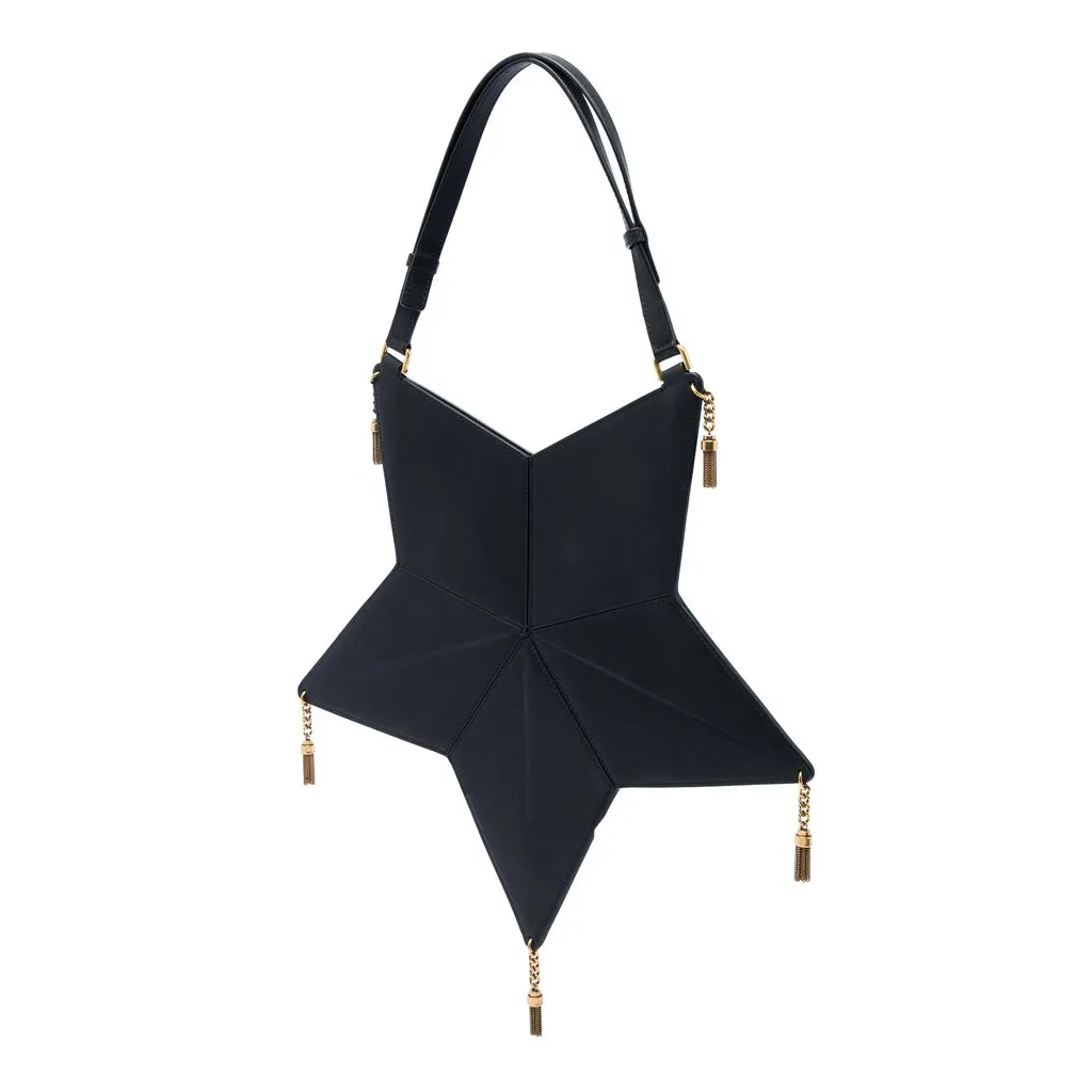 Saint Laurent Leather Astro Star Tassel Shoulder Bag Black Leather Very good - Back View