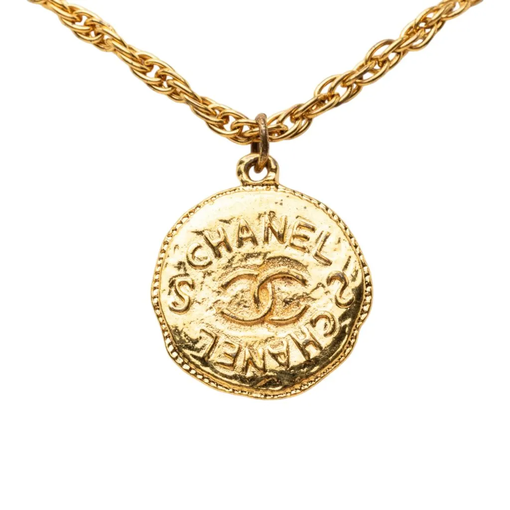 Chanel CC Gold Plated Medallion Pendant Necklace Gold Metal Very good - Back View