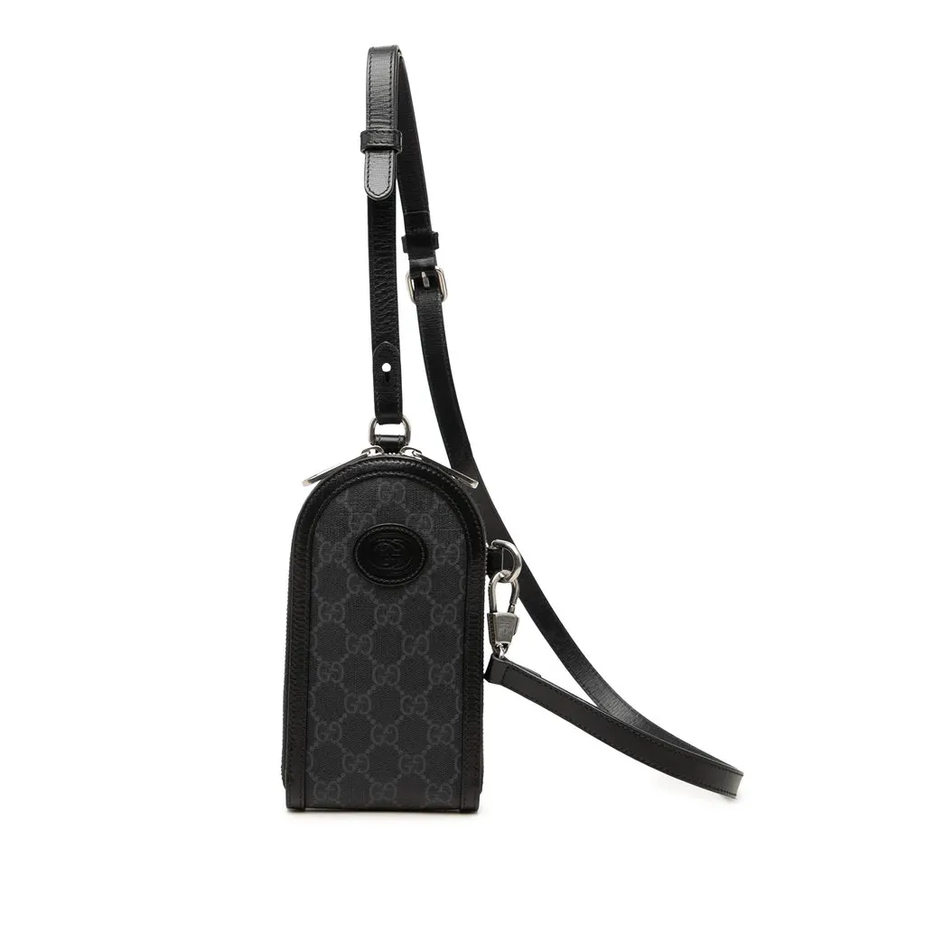 Gucci GG Supreme Interlocking G Phone Holder Crossbody Black Canvas Very good - Front View