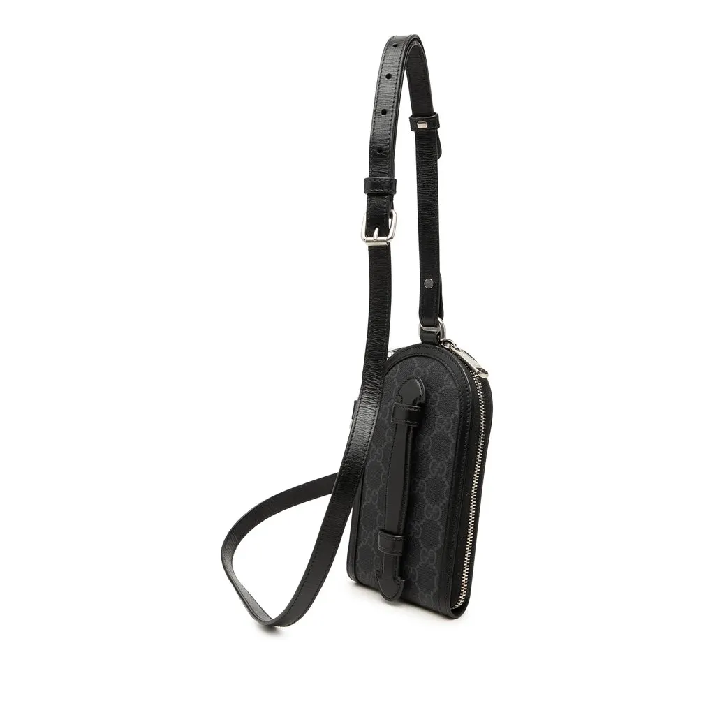 Gucci GG Supreme Interlocking G Phone Holder Crossbody Black Canvas Very good - Back View