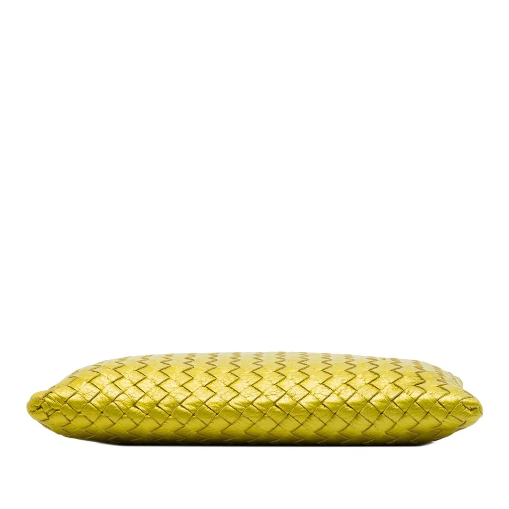 Bottega Veneta Metallic Leather Intrecciato Clutch Yellow Leather Very good - Inside View