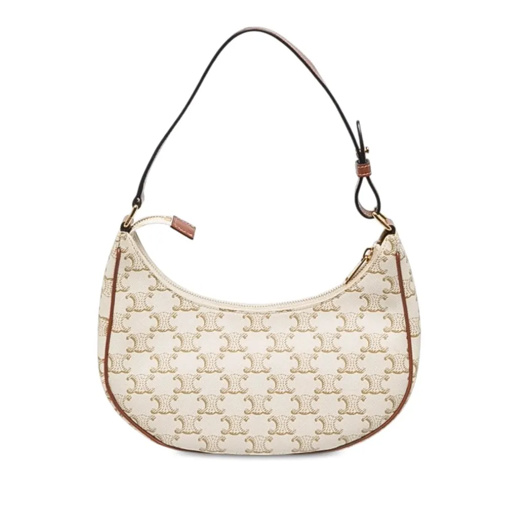 Celine Medium Triomphe Coated Canvas Ava Shoulder Bag White Canvas Very good - Front View