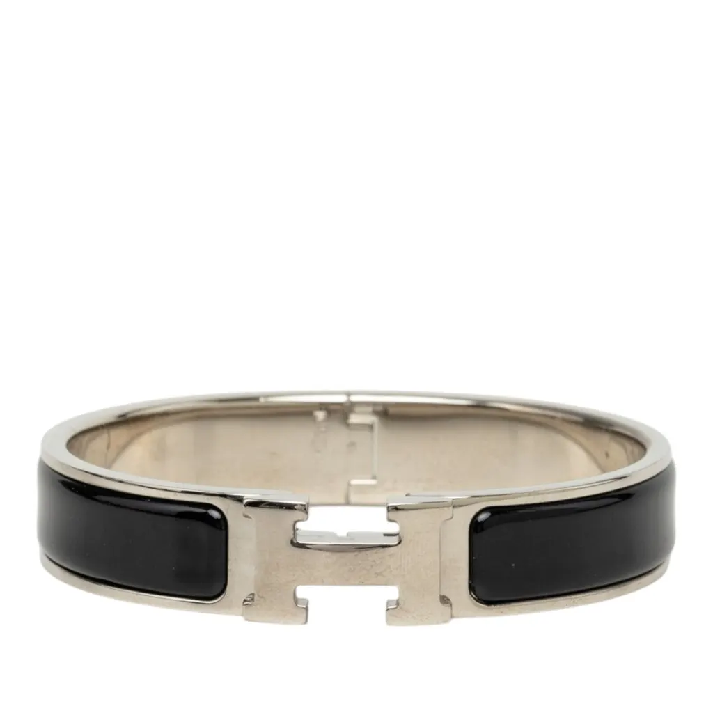 Hermès Narrow Enamel Clic H Bracelet PM Black Very good - Front View