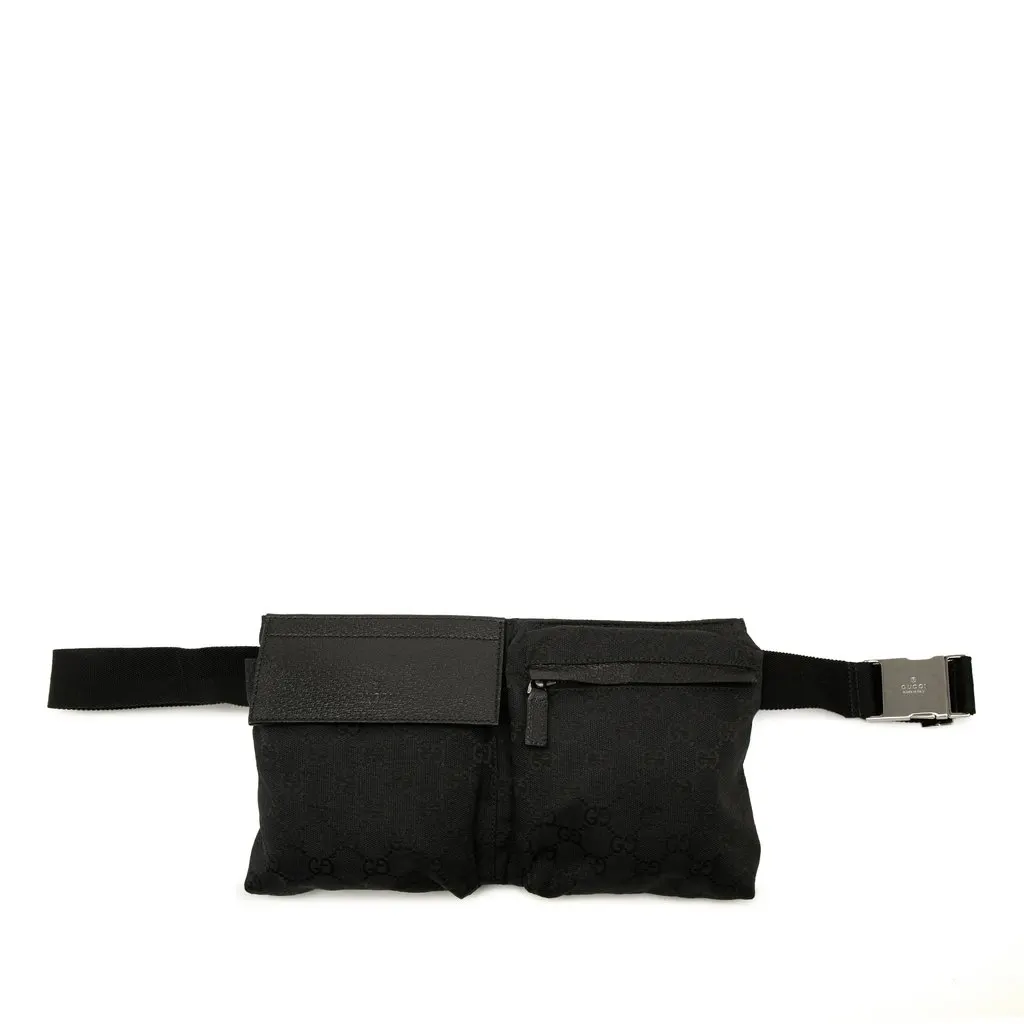 Gucci GG Canvas Double Pocket Belt Bag Black Very good - Front View