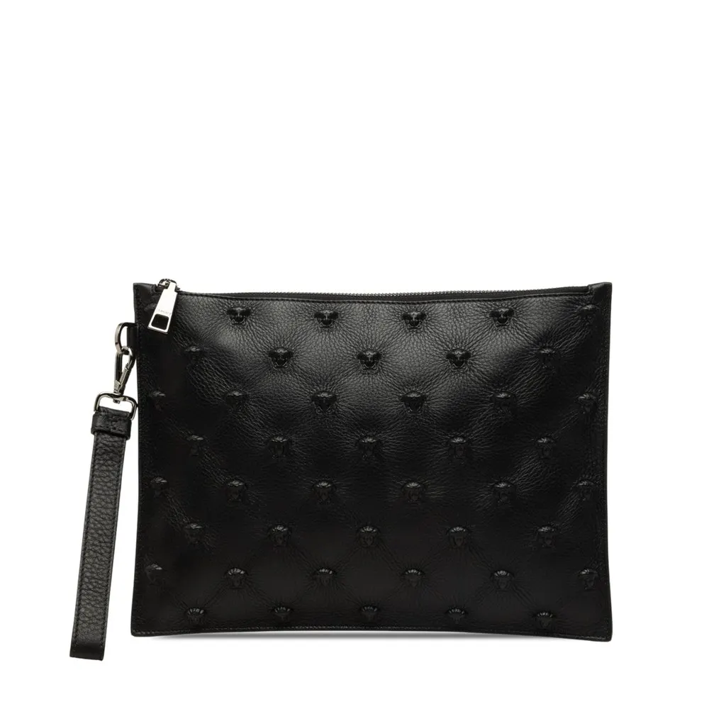 Versace Embossed Leather Medusa Wristlet Clutch