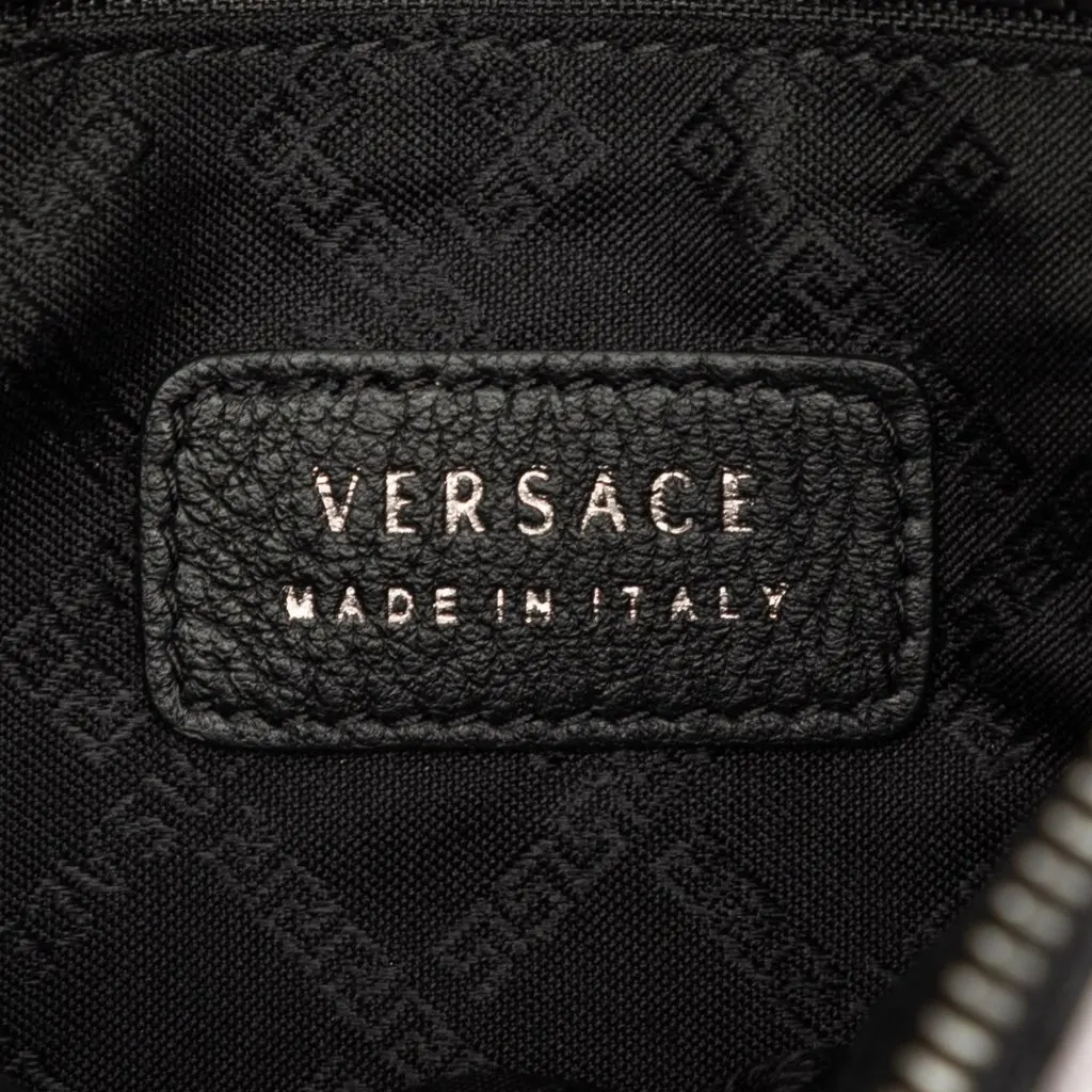Versace Embossed Leather Medusa Wristlet Clutch Black Leather Very good - Box View