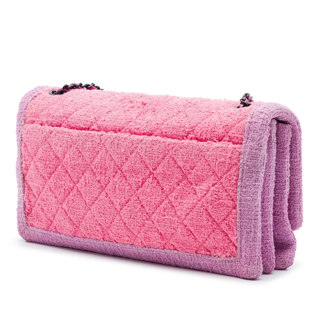 Chanel CC Quilted Tweed Accordion Flap Pink Very good - Back View