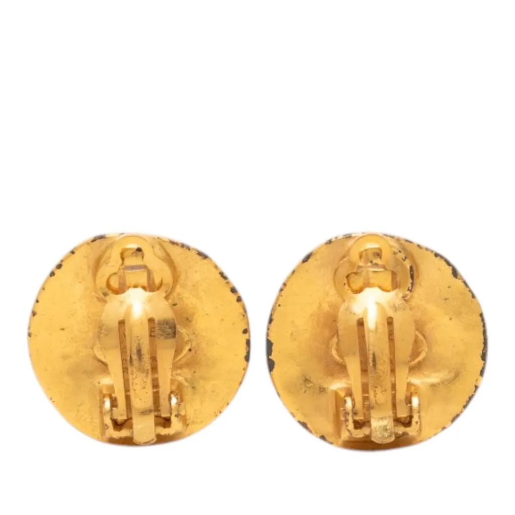 Chanel CC Gold Plated Round Clip On Earrings Gold Metal Very good - Back View