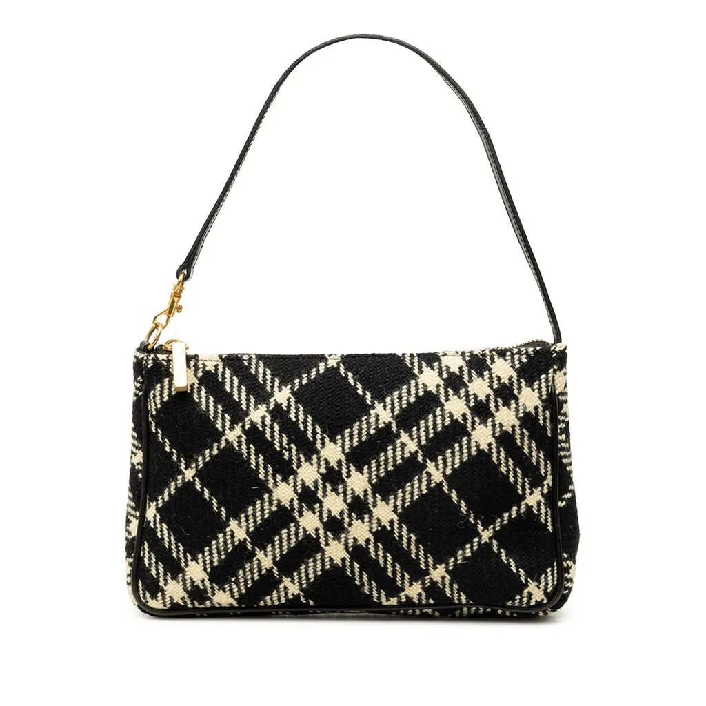 Burberry Nova Check Wool Shoulder Bag Black Wool Good - Front View