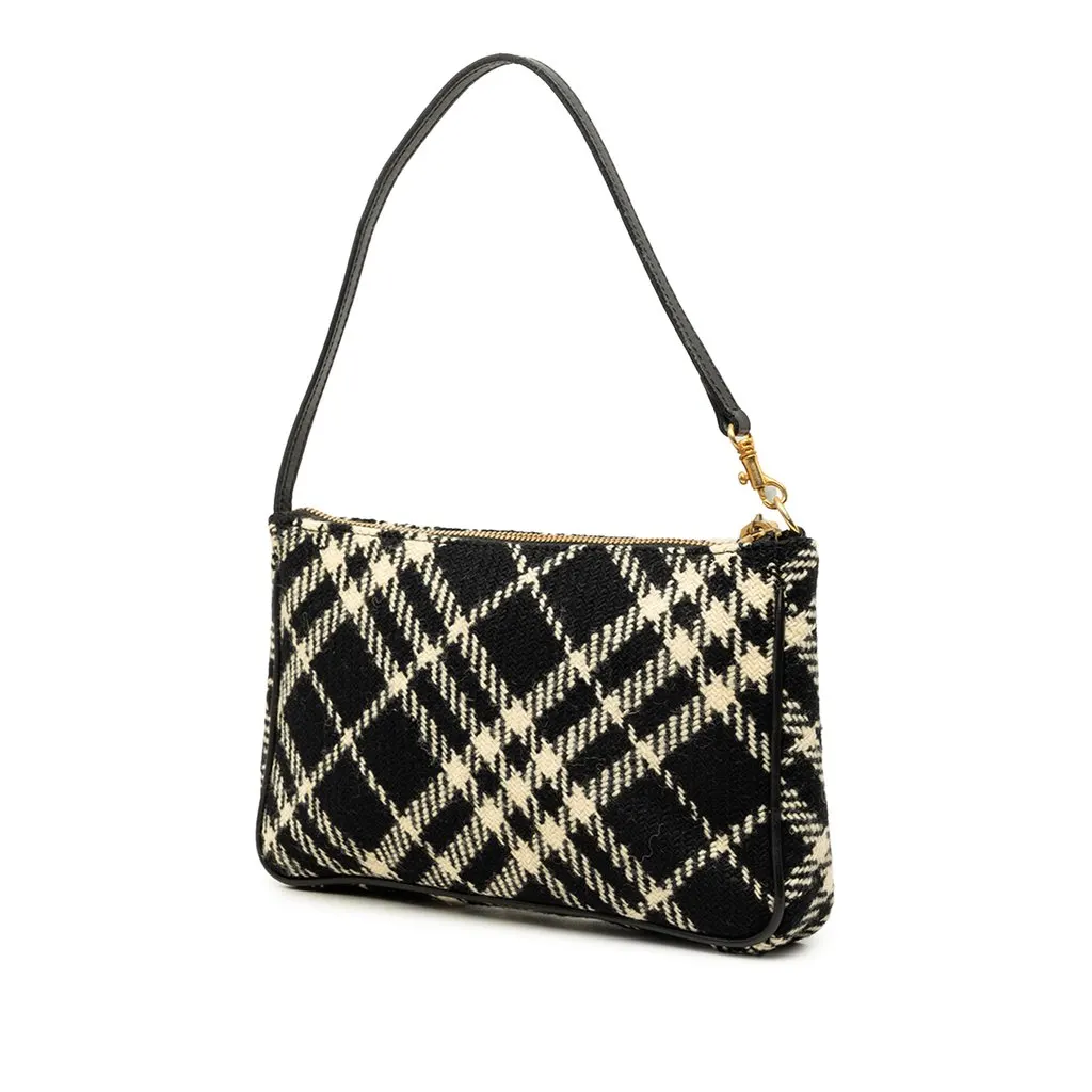 Burberry Nova Check Wool Shoulder Bag Black Wool Good - Back View