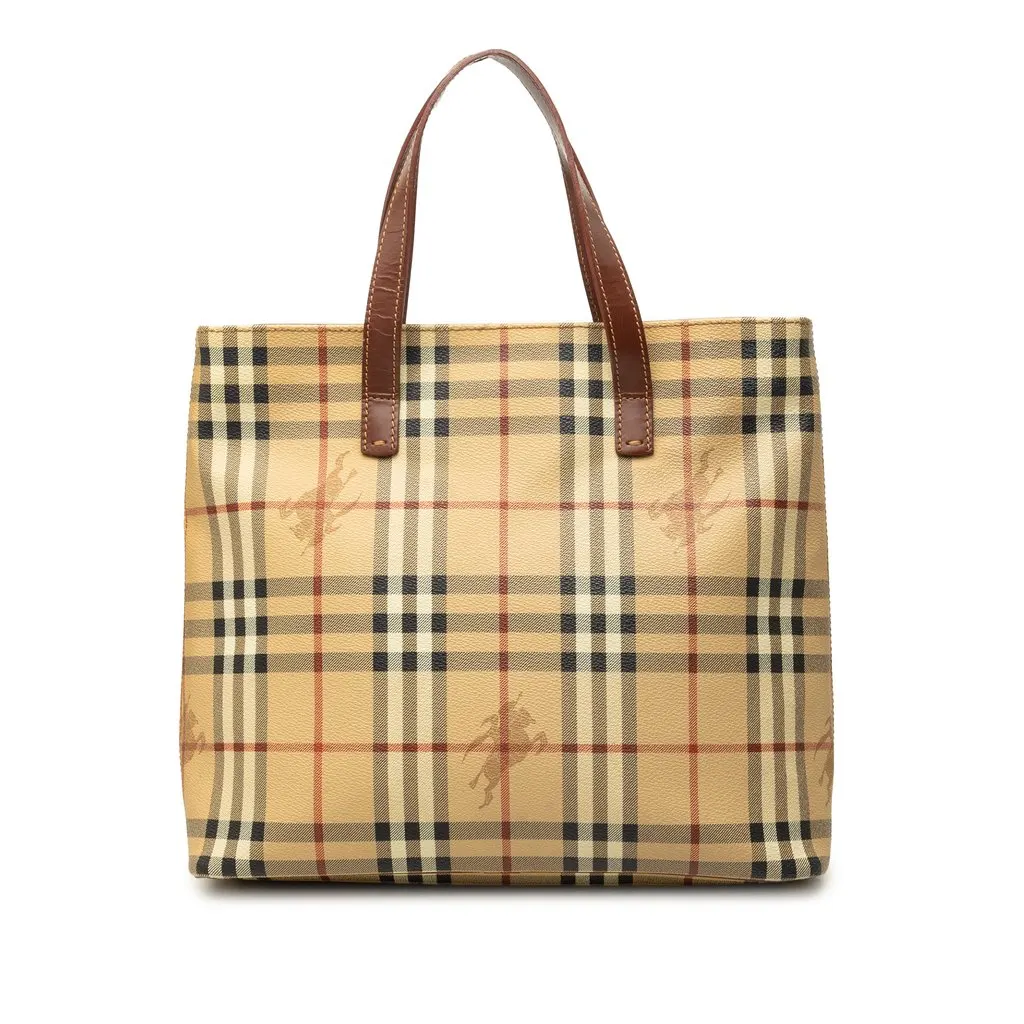 Burberry Haymarket Check Coated Canvas Tote Beige Canvas Very good - Front View
