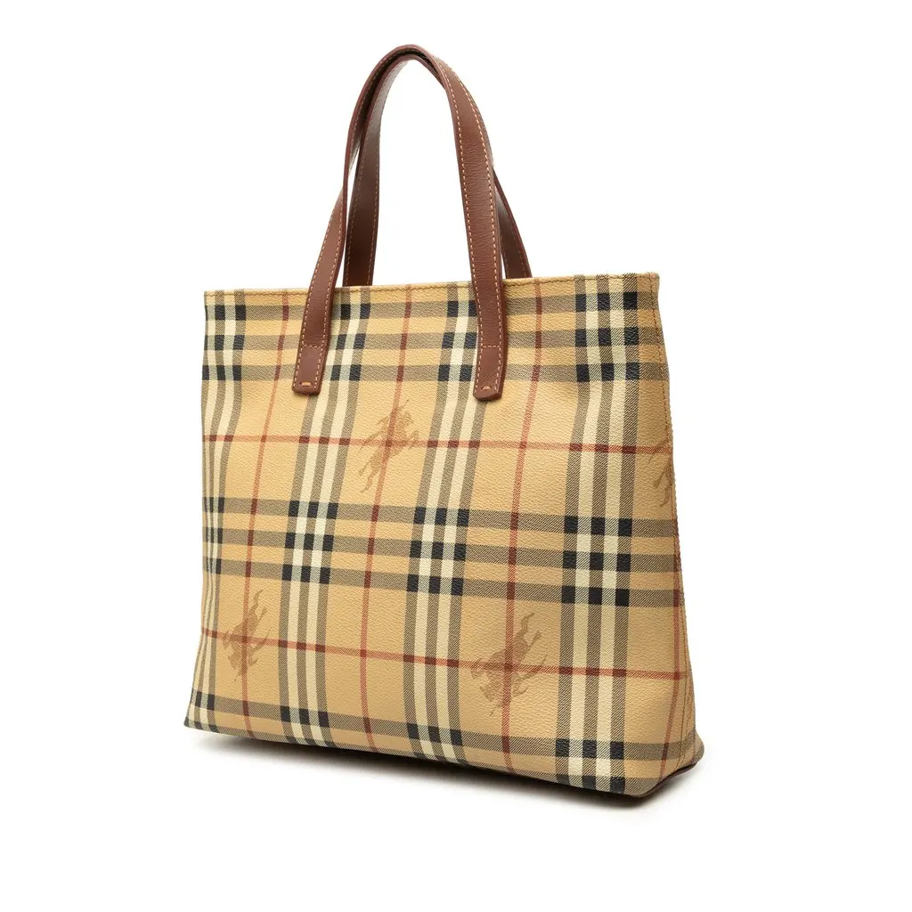 Burberry Haymarket Check Coated Canvas Tote Beige Canvas Very good - Back View