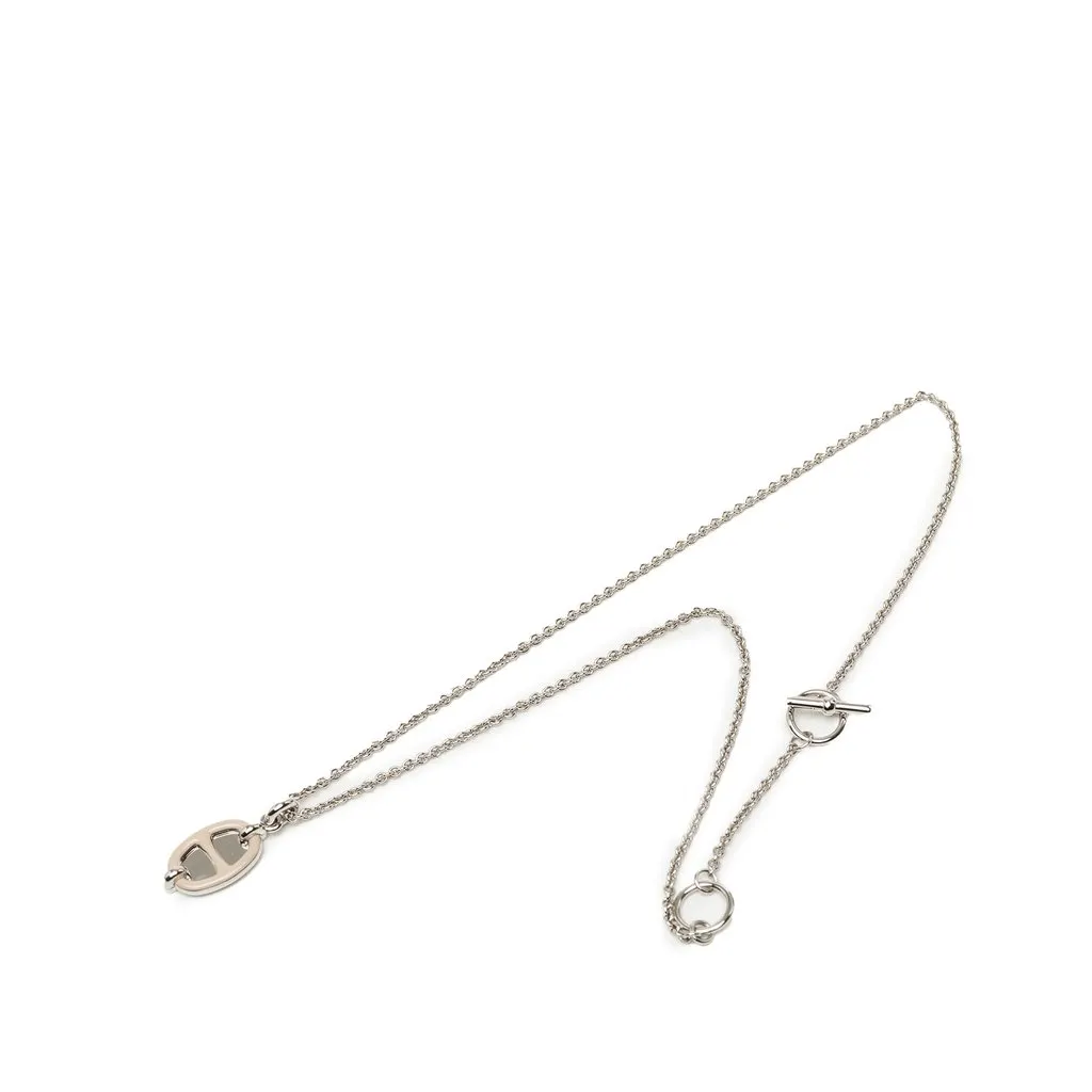 Hermès Palladium Plated Mini Maillon Pendant Necklace Silver Metal Very good - Front View