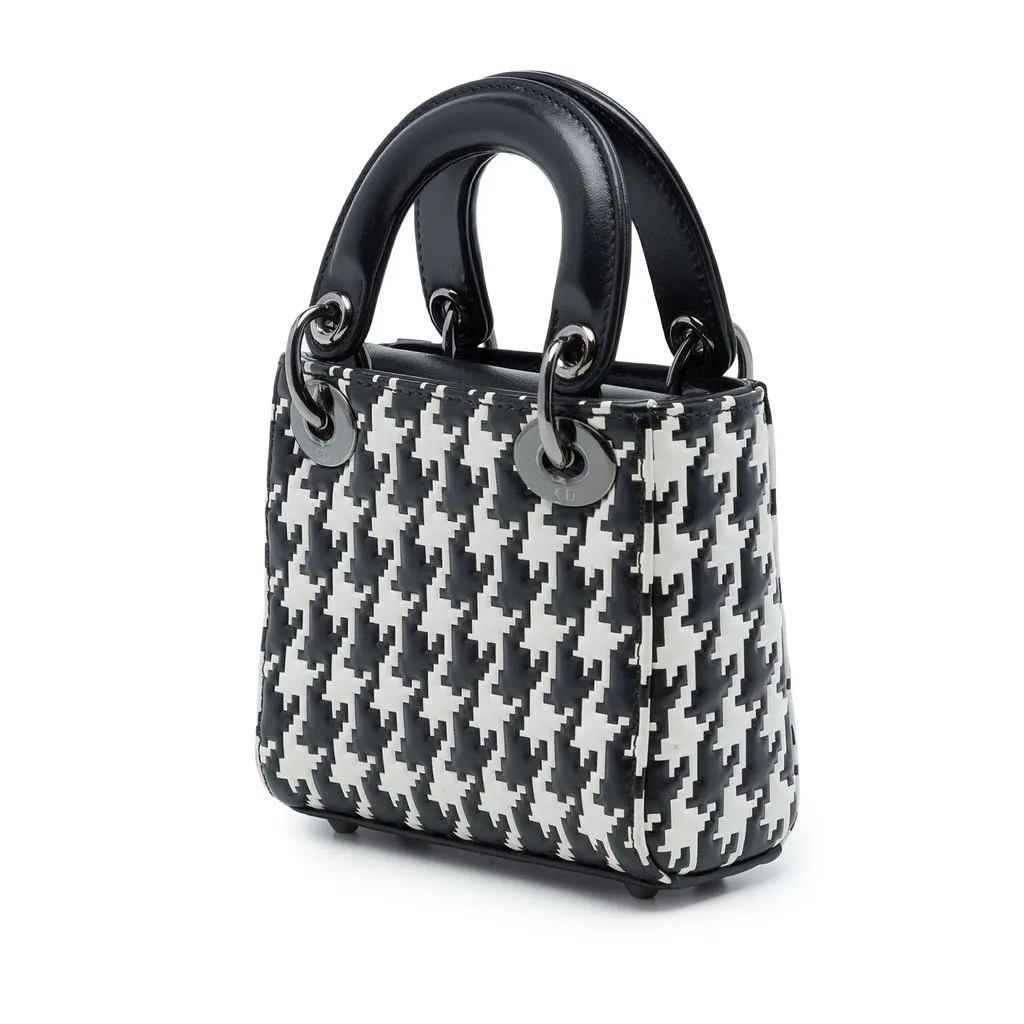 Dior Micro Calfskin Houndstooth Embossed Macro Lady Dior Black Leather Very good - Back View