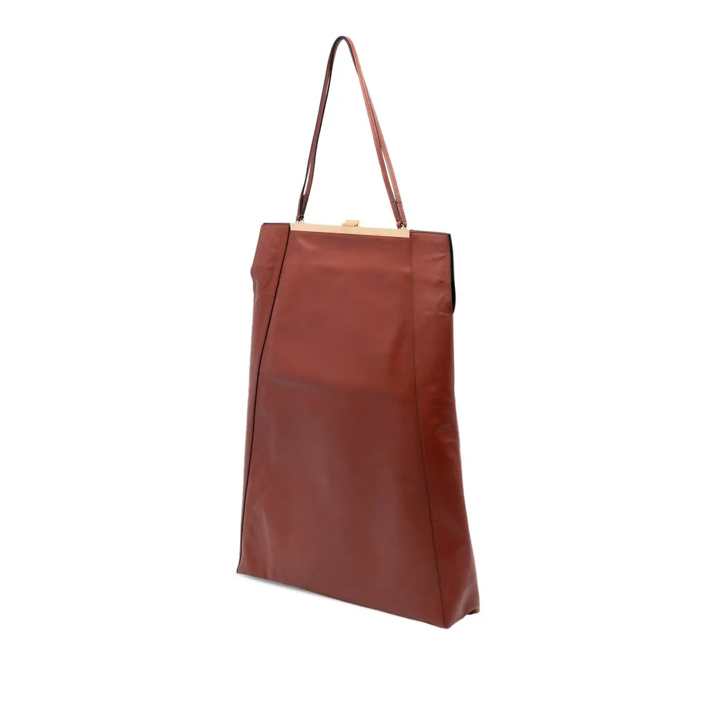 Celine Leather Tall Clasp Cabas Tote Brown Leather Very good - Back View