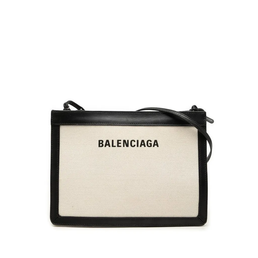 Balenciaga Canvas Navy Pochette Crossbody White Canvas Good - Front View