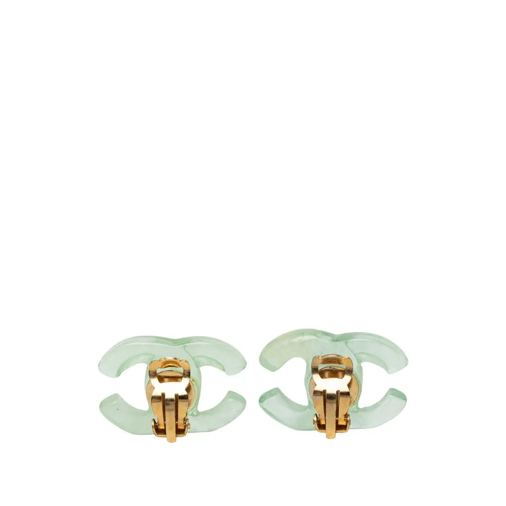 Chanel CC Resin Clip On Earrings Green Plastic Very good - Back View