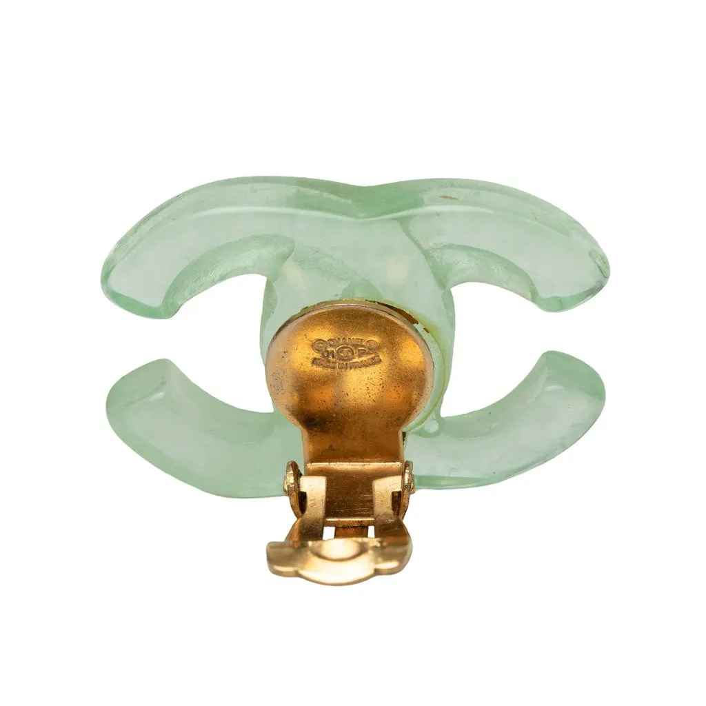 Chanel CC Resin Clip On Earrings Green Plastic Very good - Inside View