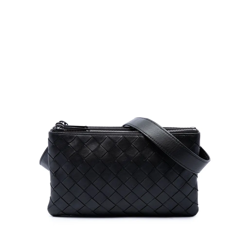 Bottega Veneta Nappa Intrecciato Triple Zip Crossbody Black Leather Very good - Front View