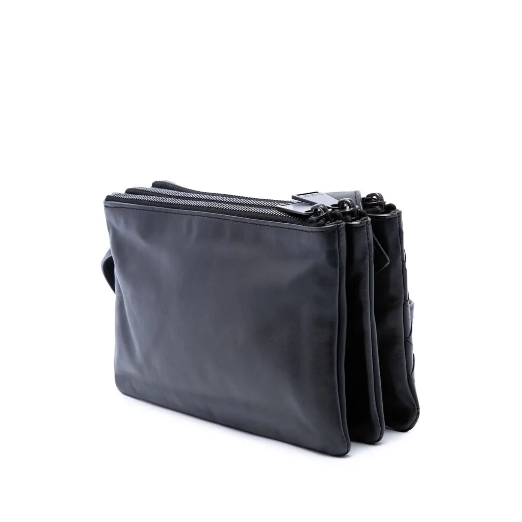 Bottega Veneta Nappa Intrecciato Triple Zip Crossbody Black Leather Very good - Back View